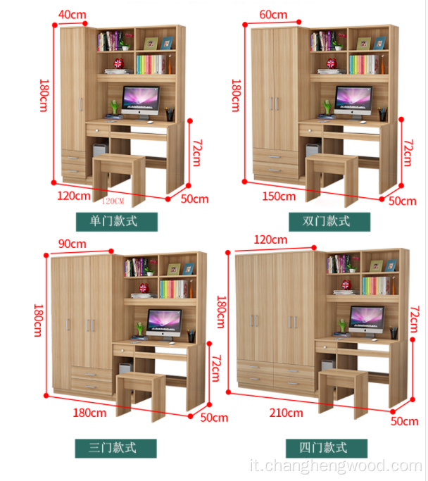 Scrivania per computer con scaffale e combinazione di guardaroba