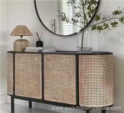 New Trend High Quality Nordic Style Sideboard Natural Storage Display Tv Tool Living Room Rattan Wood Cabinet