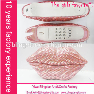 Hot selling wholesale sexy lip wired diamond rhinestone crystal telephone
