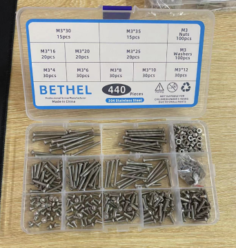 Stainless Steel 304 Screws Nut Washer Set: Round Head Hex Socket M3