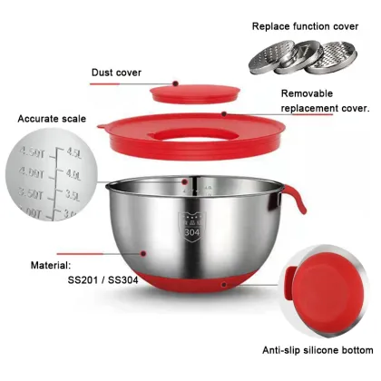 KitchenAid Stainless Steel Salad Mixing Bowl Set with Lid and Handle - Customizable Sizes for Dinnerware