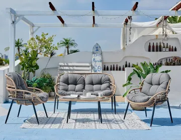 4-Piece Natural Rattan Patio Garden Sofa Set
