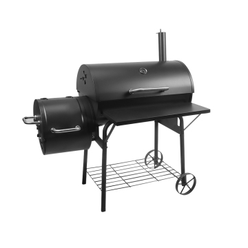 Heavy Duty Double Barrel Charcoal Barbecue Grill Outdoor Two Wheel Offset Smoker Bbq Grill With Table