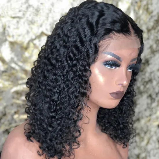 hot sell curly bob wig for black women 4x4 transparent lace wigs the cheapest Virgin Cuticle Aligned Human Hair short bob wig