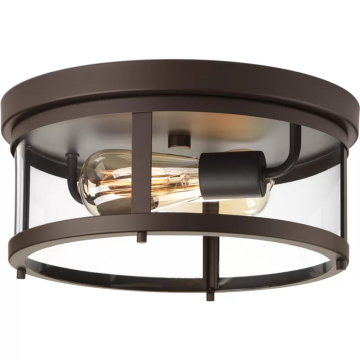 Unique Vintage Style Drum Flush Mount Ceiling Lamp with Glass Shades for Study and Living Room