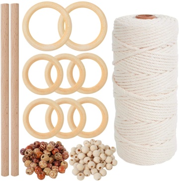 Natural Macrame Rope Set Wooden Rings Wood Beads