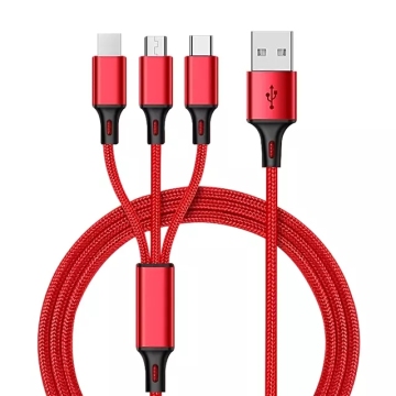 Nylon trenzado 3 en 1 cable de carga rápida USB para teléfonos celulares
