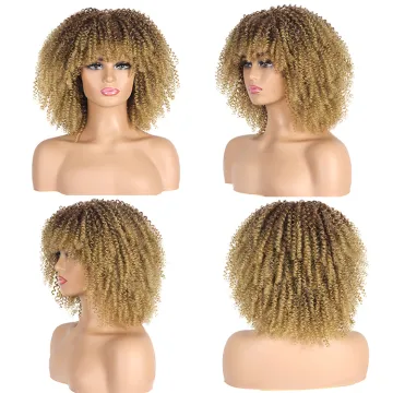 Short Curly Wig for Black Women with Bangs Big Bouncy Fluffy Kinky Curly Wig  Soft Synthetic Short Curly Afro Wig Bulk
