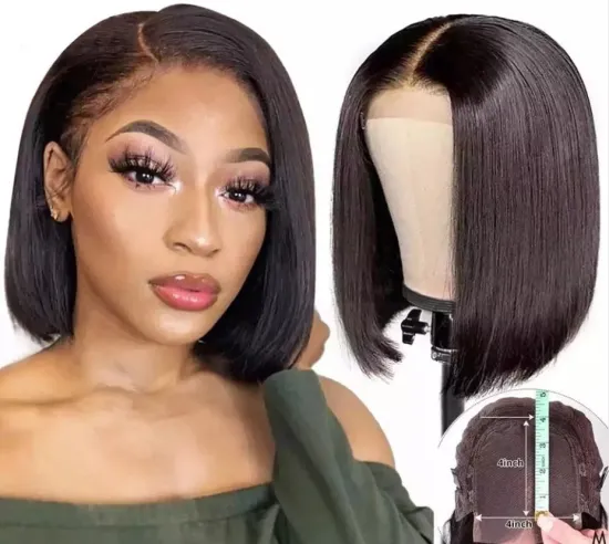 100% Human Hair Natural Hairline 8 Inches Bob Full Lace Wig 150% 180% Density HD Full Lace Human Hair Bob Wigs