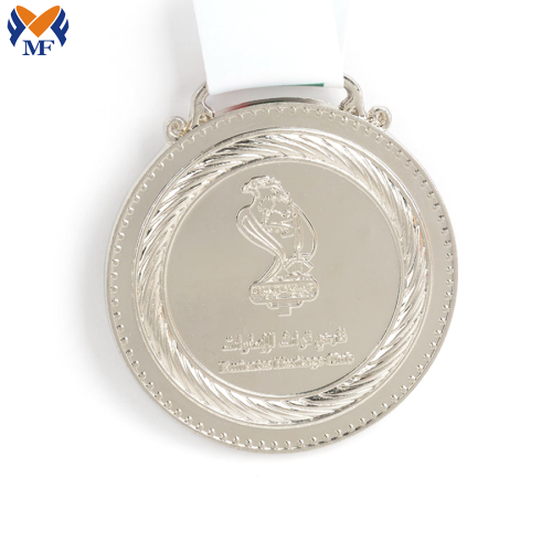 Metal custom shape anniversary medal with ribbon