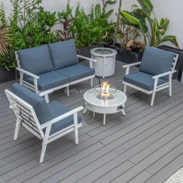 Modern Luxury Aluminum Sofa Set with Fire Pit Table for Outdoor Use