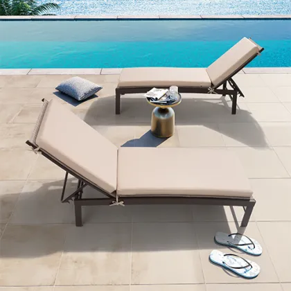 Outdoor Cushioned Rattan Chaise Lounge Chairs