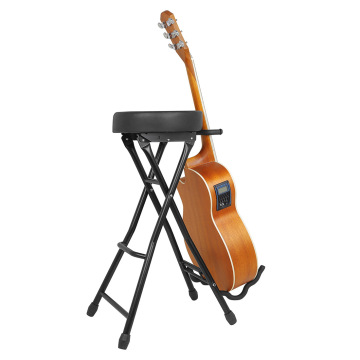 Foldable Acoustic Electric Bass Guitar Stool with Stand and Rack