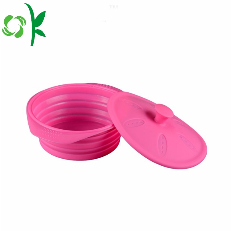 Pink Dog-bowl Collapsible Silicone Pet Bowl with Cover