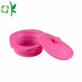 Bol pour chien pliant en silicone rose pour chien avec couvercle