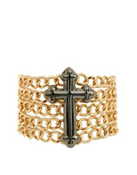 Breit Gold Plated Manschette Armband mit großen Kreuz