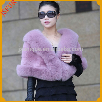 2015 New Ladies Colorful Elegant Mink Fur Shawl Poncho with Fox Fur Trim Hood