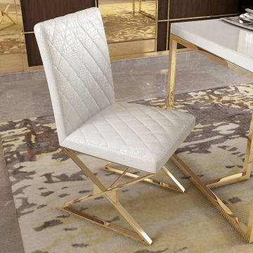 Modern Luxury Stainless Steel Frame Dining Leather Cushion Chair