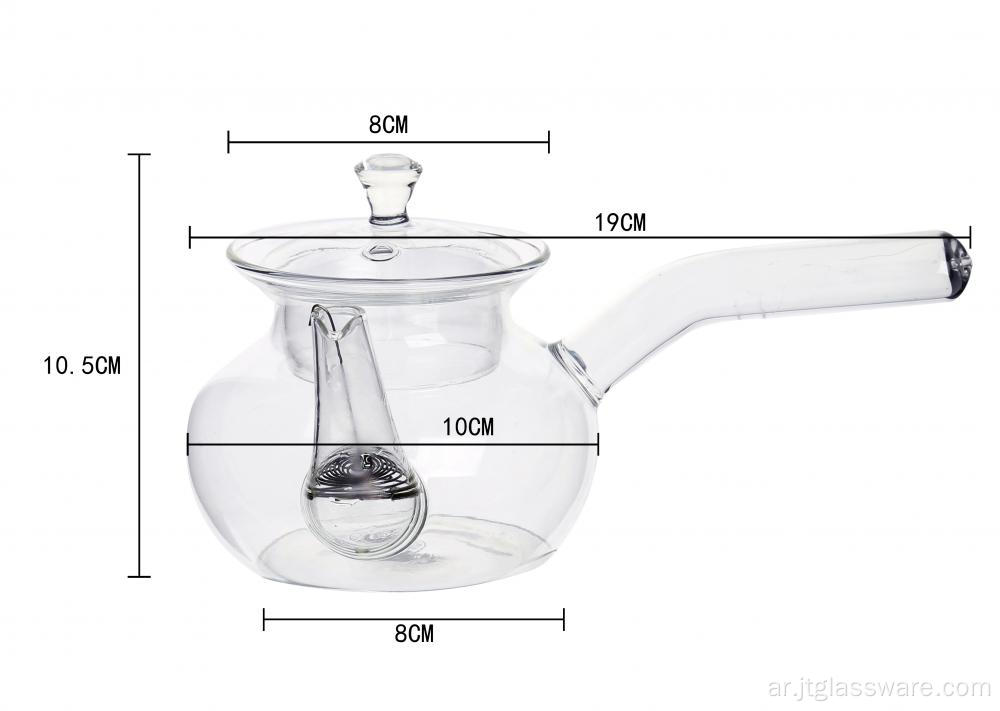 إبريق شاي Kongfu من الزجاج الشفاف بمقبض طويل