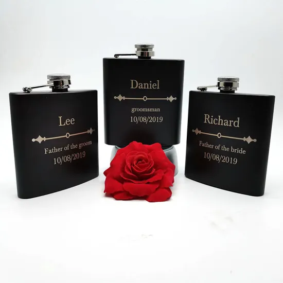 6oz Personalized Hip Flask Custom black stainless steel Laser Engraved Gift for Him, Groomsmen Gifts Be My Best Man