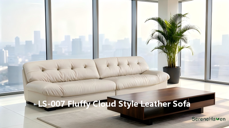 SereneHaven LS-007 Fluffy Cloud Leather Sofa 2.2mm top-grain leather Russian larch solid wood frame 10-year warranty for luxury hotel wholesale