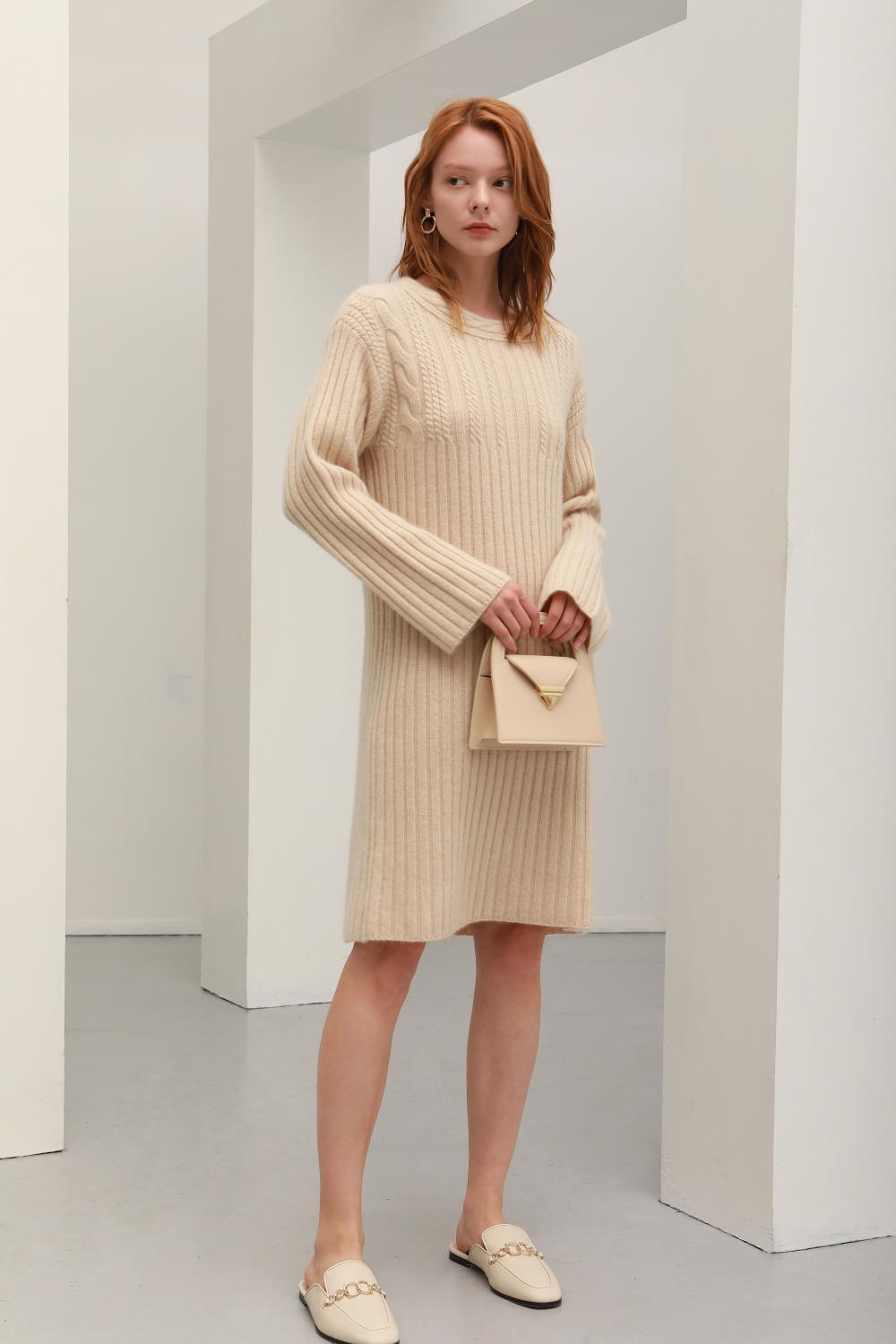 Autumn stretch knee-thick cashmere dress