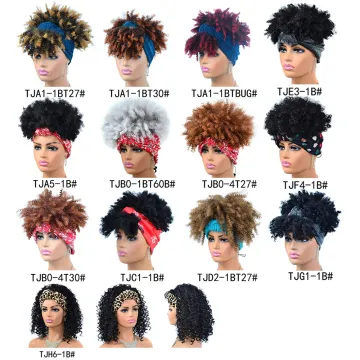Hot Selling  Ombre Kinky Curly Turban Fluffy Afro Wig Short  Headband wig Synthetic Wig With Headband Attached For Black Women