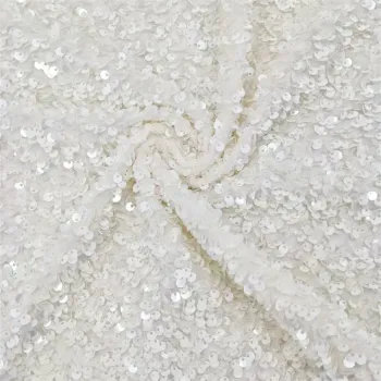 Shiny White Glitter Sequin Mesh White Embroidered Fabrics