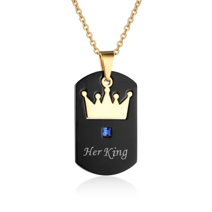 Stainless Steel 'Her King, His Queen' Crown Couple Necklaces: Hot Selling Jewelry for Lovers