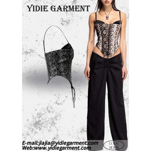 Snake Pattern Faux Leather Sexy Backless Corset