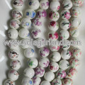 Flower Pattern Round Ceramic Porcelain Spacer Beads Charms