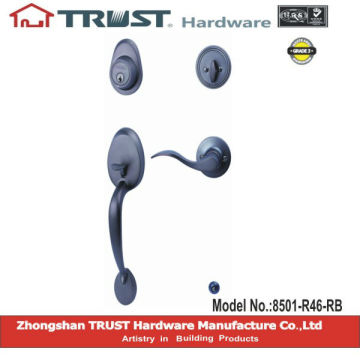 8501-R46-RB:TRUST Solid Brass Strong Handle Lockset with Brass cylinder