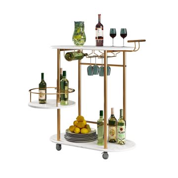 Vintage Metal Wine Rack Bar Cart - Stainless Steel Golden Bar Cart for Living Room