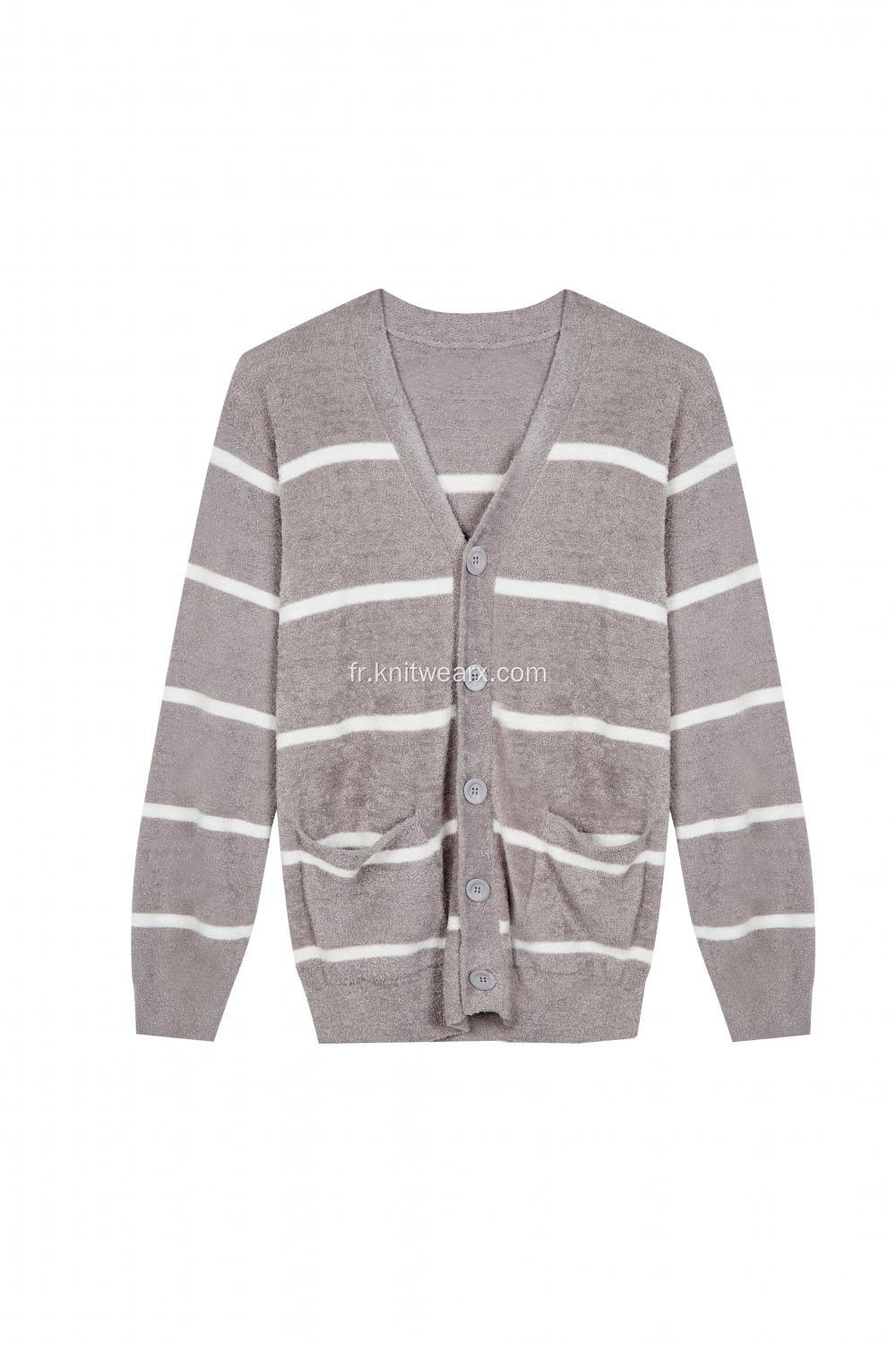 Cardigan de pyjama en fil de plumes tricoté pour hommes