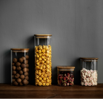 Square glass container jar with bamboo lid