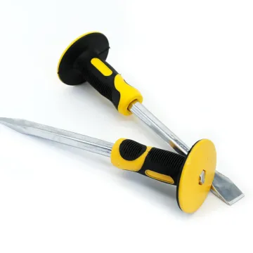 Wholesale Rubber-Handled Masonry Chisels with Pointed Flat Faces and Chrome Plated Sleeves