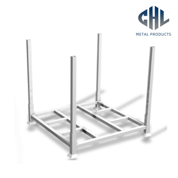 White Steel Stackable Pallet Container with Vertical Posts