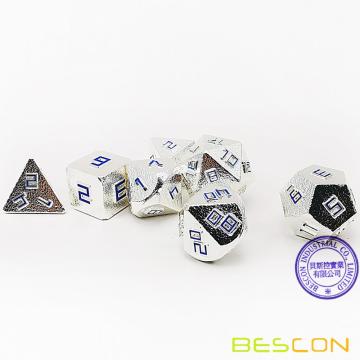 Bescon Shiny Silver-Ore Lode Solid Metal Dice Set, Raw Metal Polyhedral D&amp;D RPG 7-Dice Set