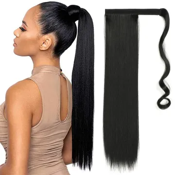 Cheap Clip in Ponytail Extension Wrap Around Long Straight Pony Tail Hair 24 Inch Synthetic Hairpiece