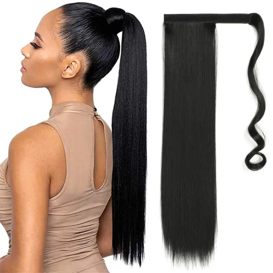Cheap Clip in Ponytail Extension Wrap Around Long Straight Pony Tail Hair 24 Inch Synthetic Hairpiece