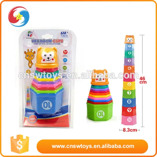 Lowest Price Customized Popular Plastic Rainbow Stacking Tower Cup Toy