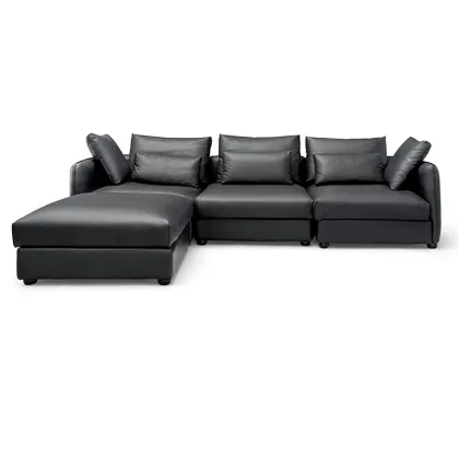 Living room sofa of solid wood leather