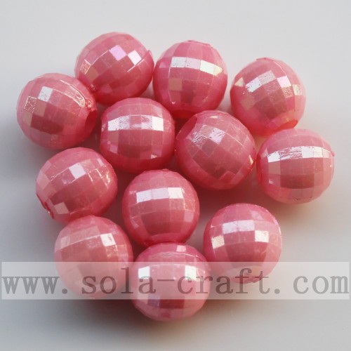 Sparking solid round faceted acrylic beads with AB color plating