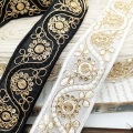 High Quality Gold Ribbon embroidery gem flower webbing
