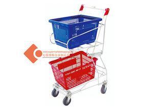 Plastic Wheeled Hand Double Basket Shopping Cart For Grocer