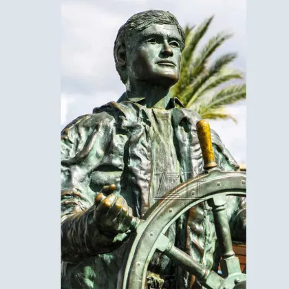 Antique outdoor exterior metal man sculpture bronze helmsman statue
