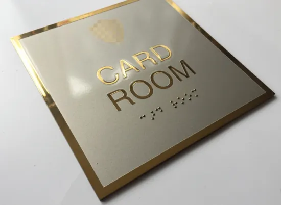stainless steel gold plate sign with braille card
