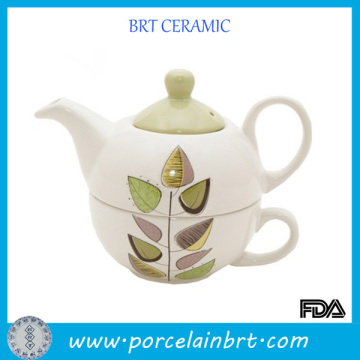 Wholesale White Leaf Logo Ceramic Cheap Teapot