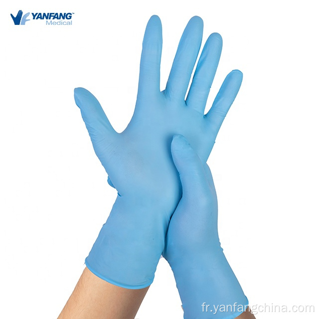 Gants d'examen bleu sans poudre en nitrile jetable