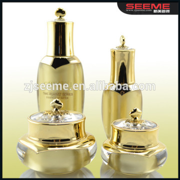 Luxury golden acrylic cream cosmetic bottle, cosmetic serum bottle with pump